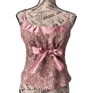 Vintage Tara Jarmon Pink Floral Spaghetti Strap Top with Wire in Size 40
